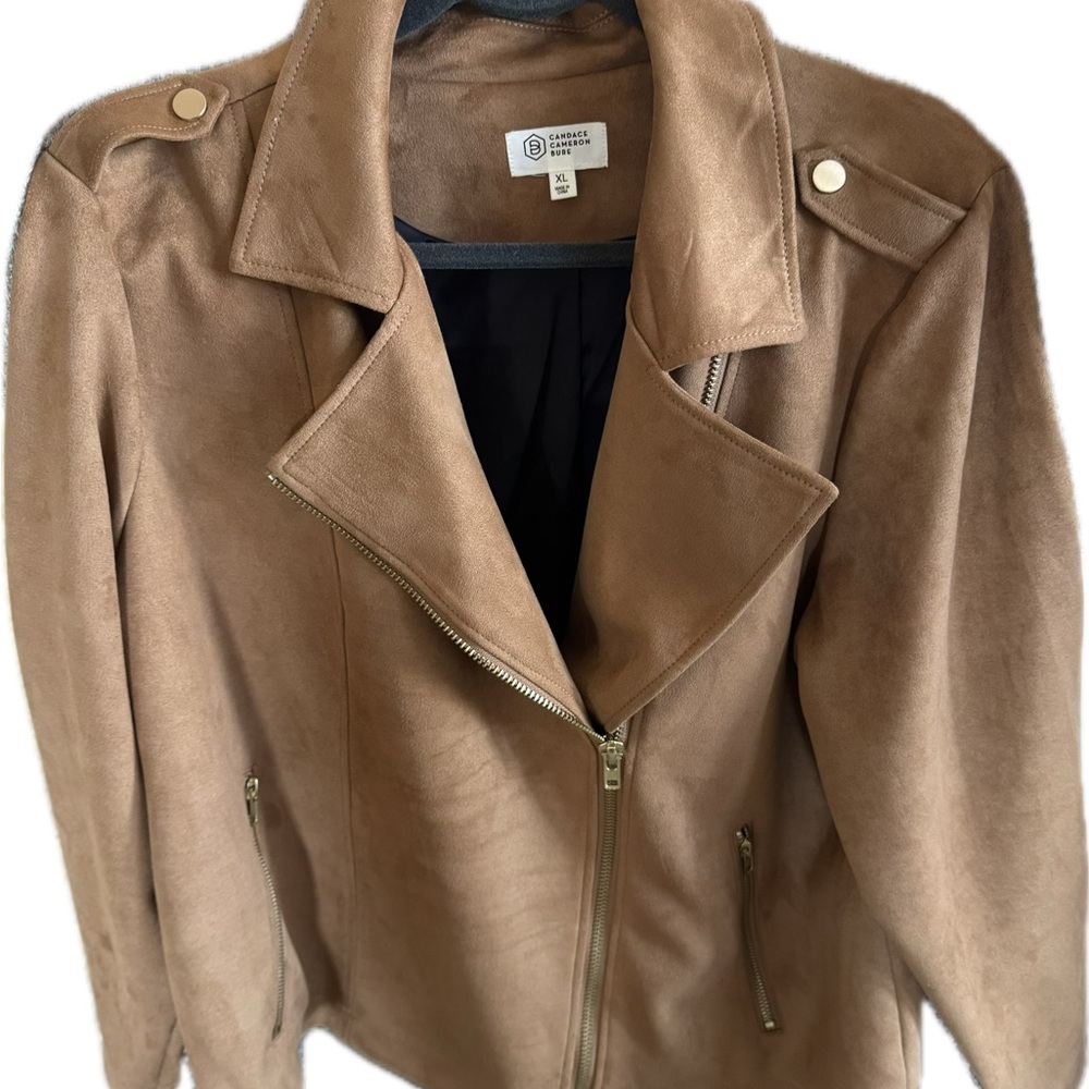 Tan Faux Suede Moto Jacket by Candace Cameron Bure